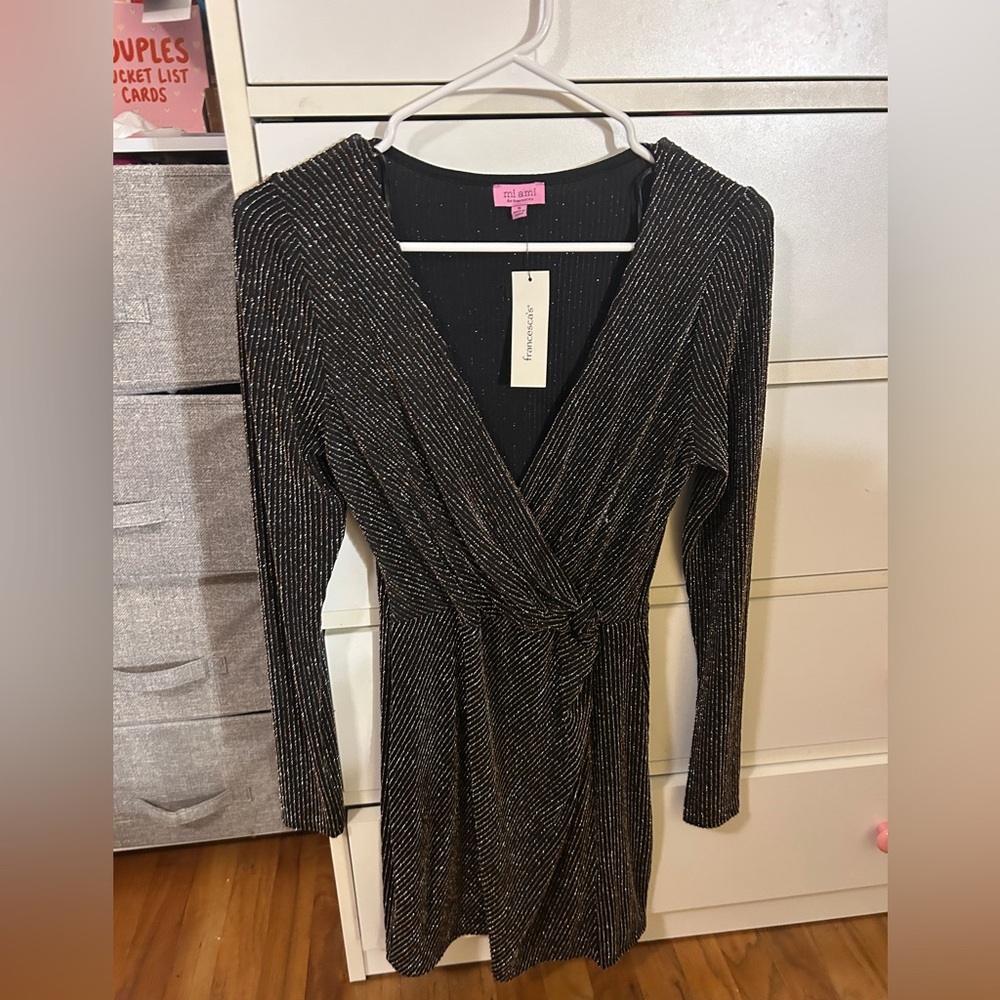Miami Black and Gold Long Sleeve Dress